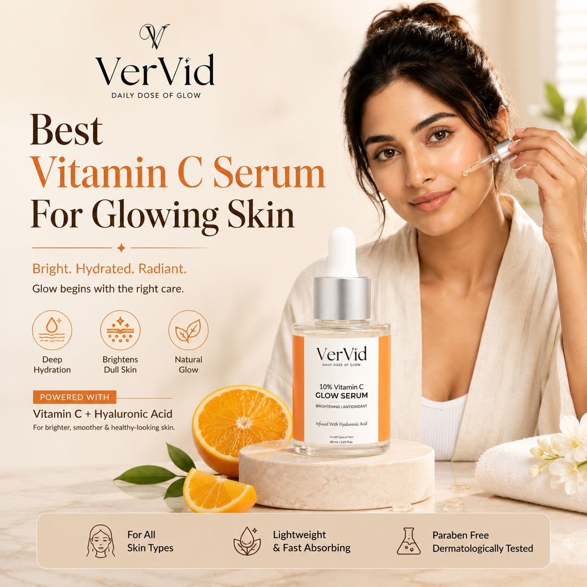 Best Vitamin C Serum For Glowing Skin with Hyaluronic Acid by Vervid