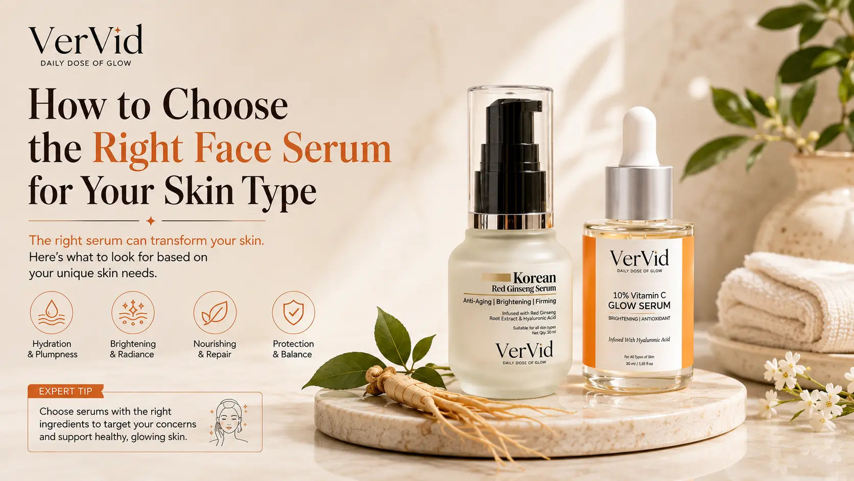 VerVid face serum for skin type - Red Ginseng and Vitamin C glow serum