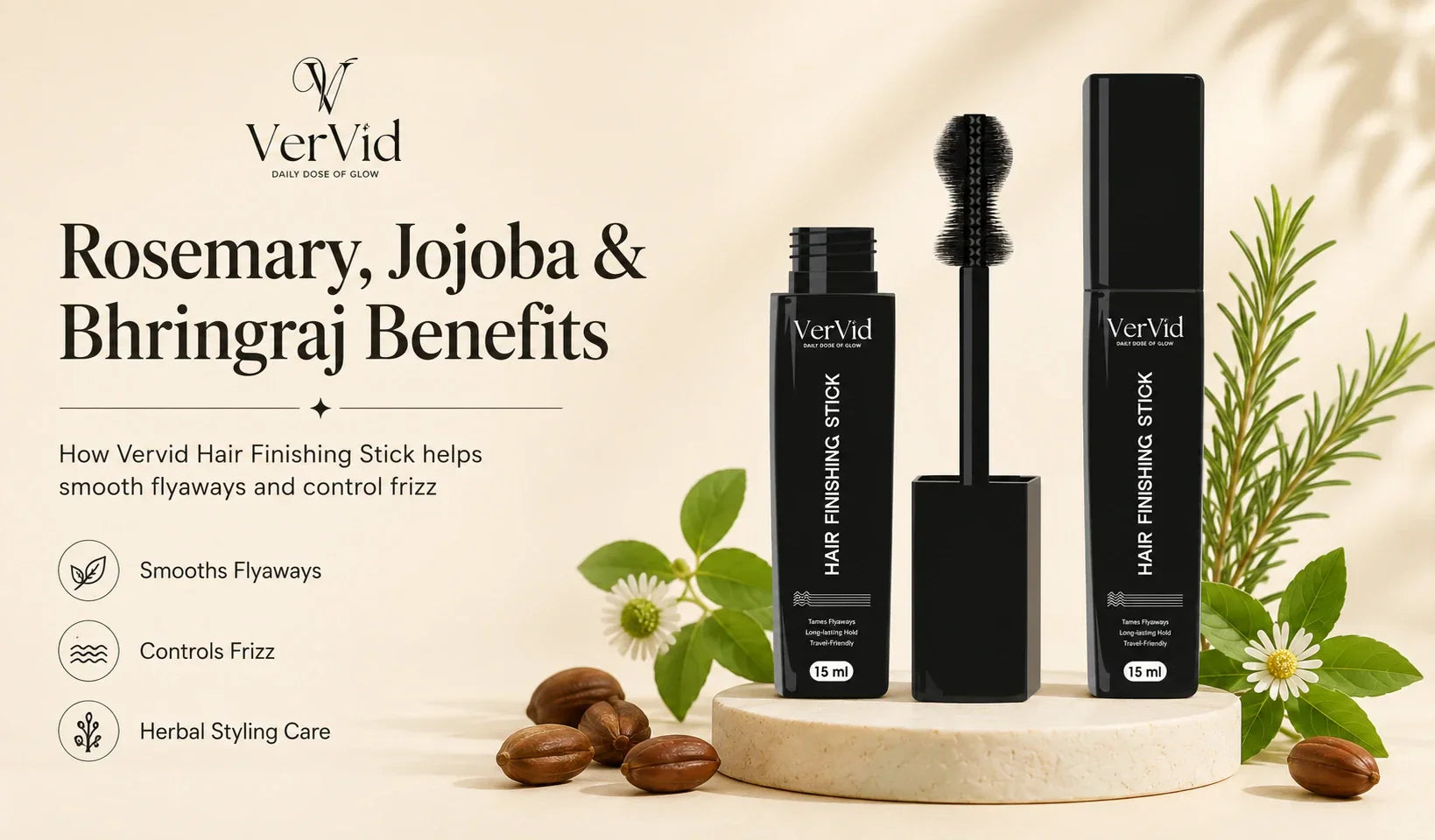 Hair Finishing Stick with Rosemary Jojoba and Bhringraj for flyaways