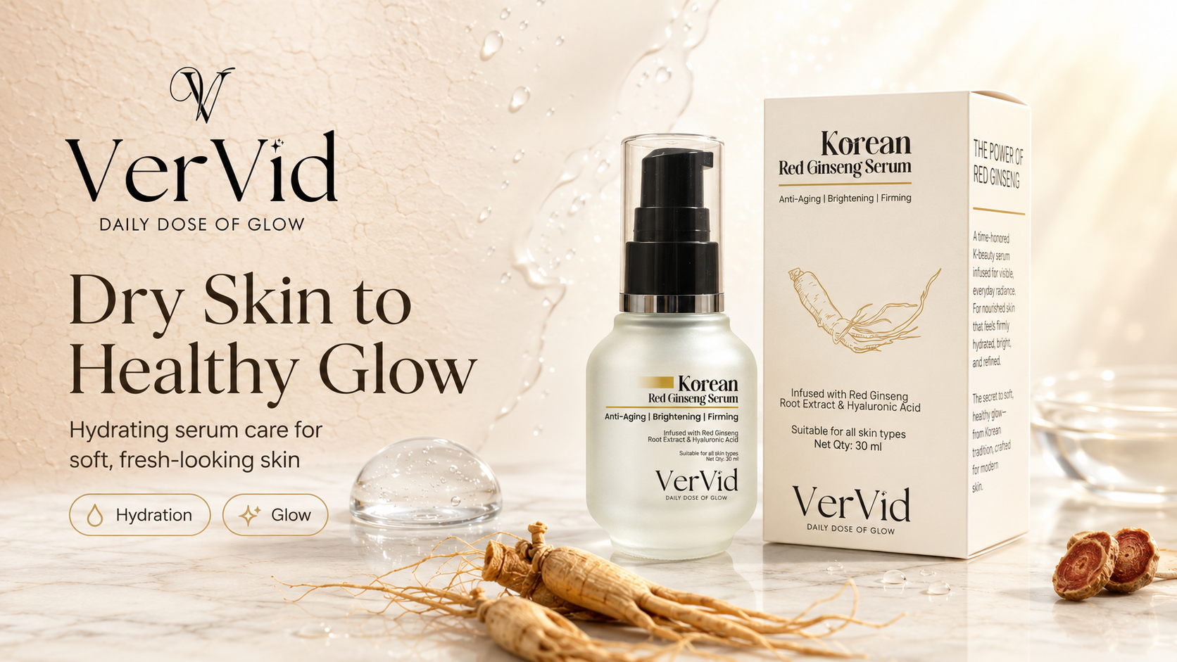 Serum for dry skin and glowing skin with hydrating skincare routine
