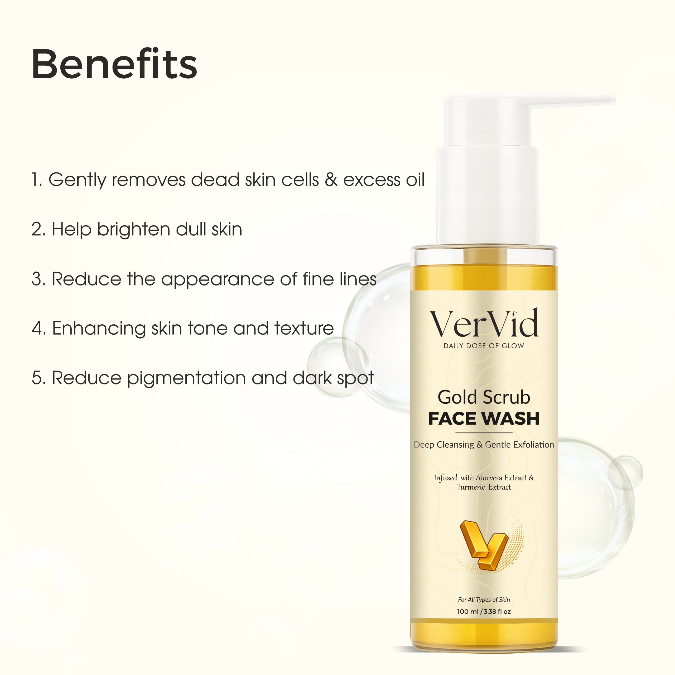 VerVid Gold Glow Face Wash – Deep Cleanse & Radiant Skin