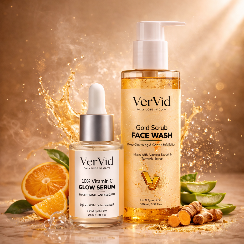 Vitamin C Serum & Gold Glow Face Wash Combo – Instant Brightening & Radiance Kit