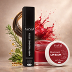 VerVid Hair Finishing Stick + Beetroot Lip Balm Combo | Flyaway Control & Lip Care | Natural Shine + Hydration | 15ml + 10g