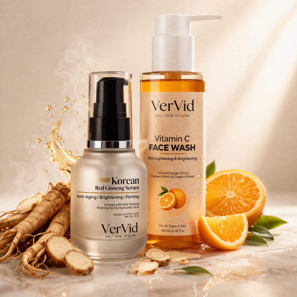 “Vitamin C Face Wash + Korean Red Ginseng Serum Combo – Brightening & Anti-Aging Glow Kit | VerVid”