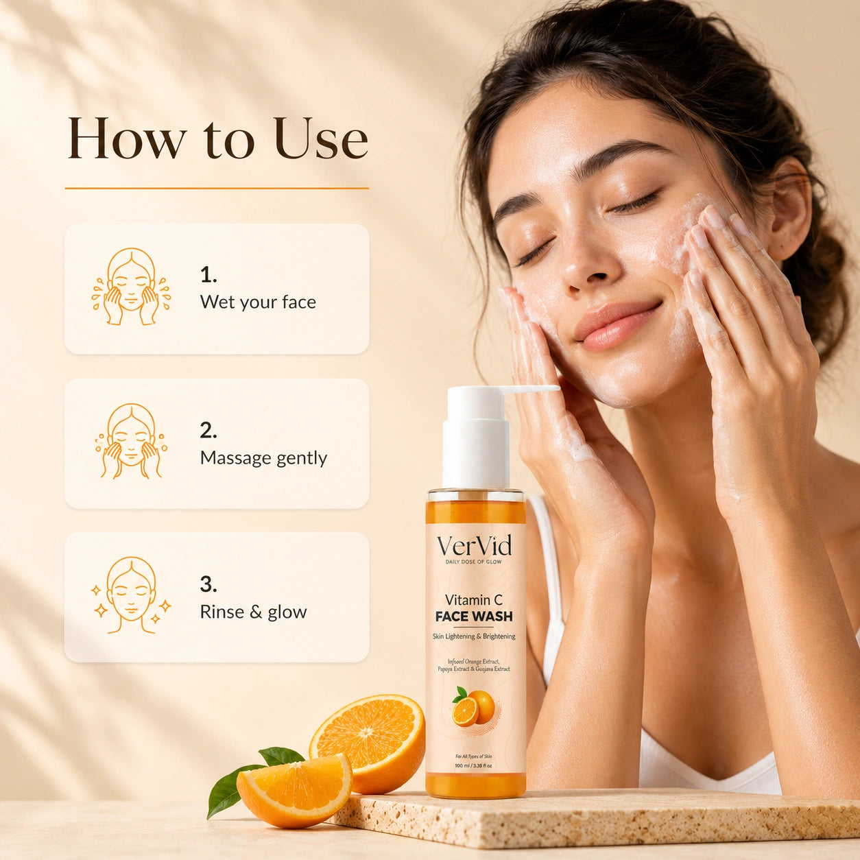 Brightening face wash for dull and tired skin with fresh visible glow