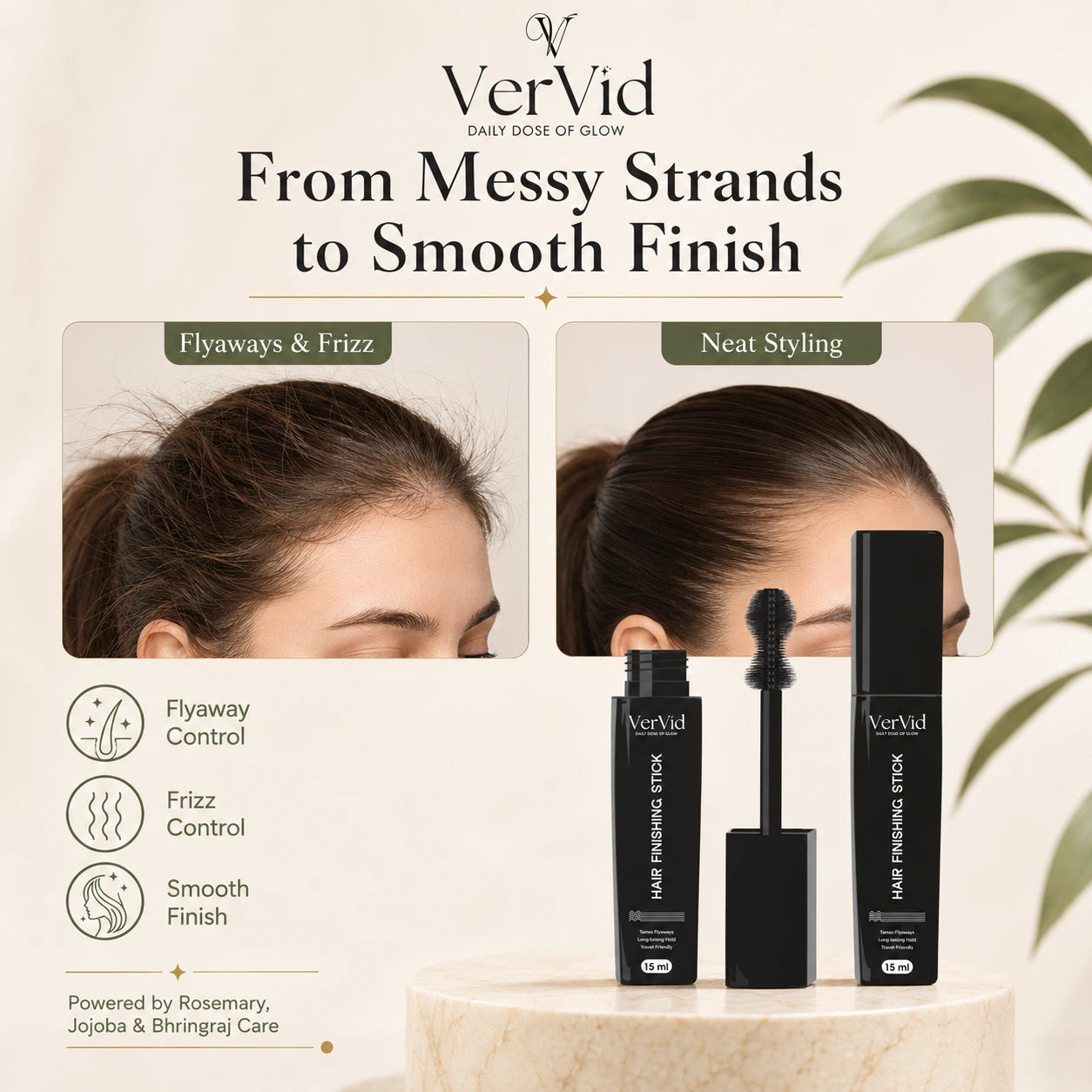 Vervid hair finishing stick for flyaways, frizz control and smooth neat hair finish
