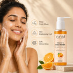 Vitamin C brightening face wash for oily skin with orange extract and glowing skin care