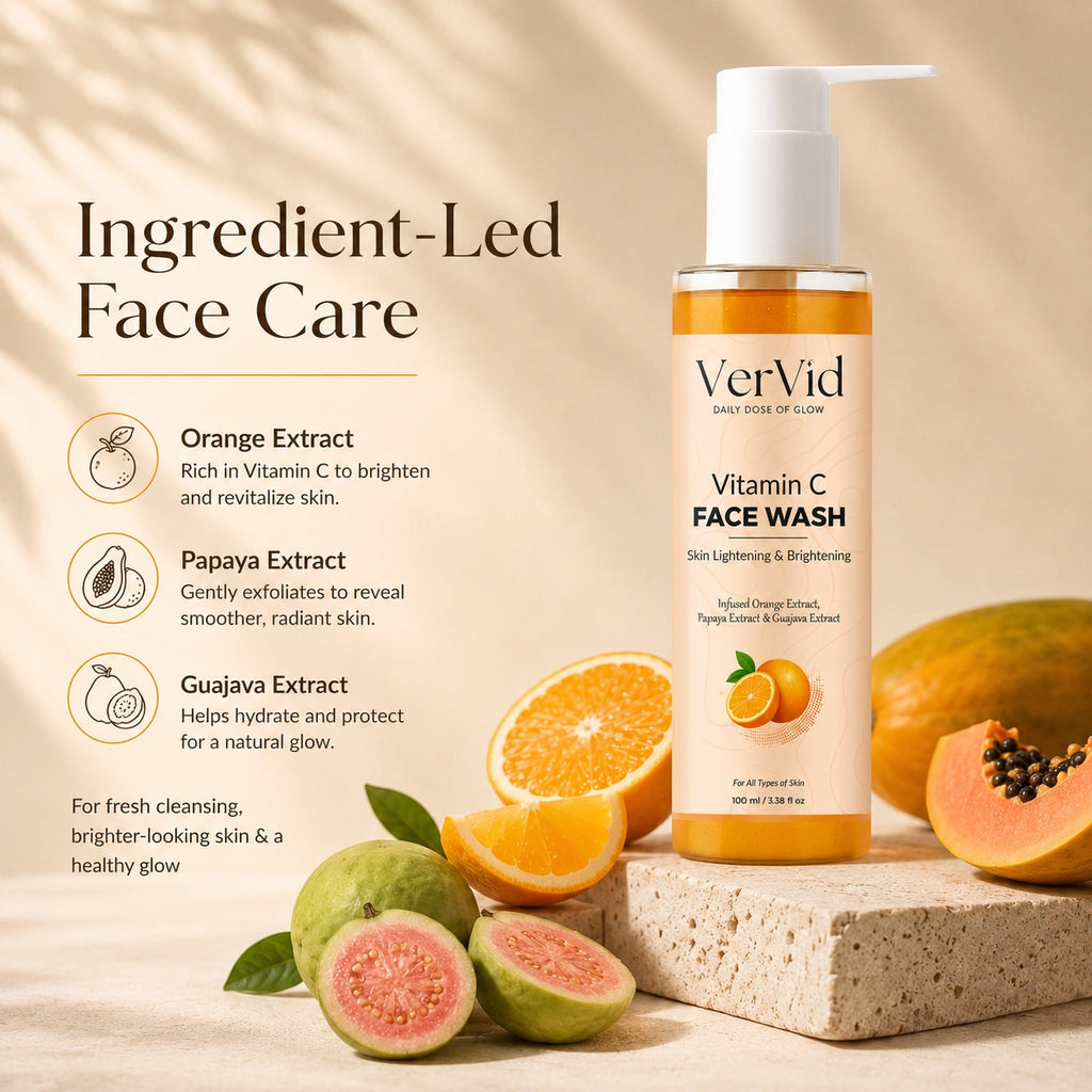 Vitamin C face wash with orange, papaya and guava extracts for bright skin